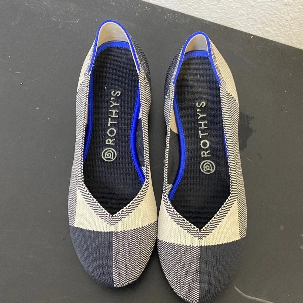 Rothy's Women's Black and Cream Checkered Flats